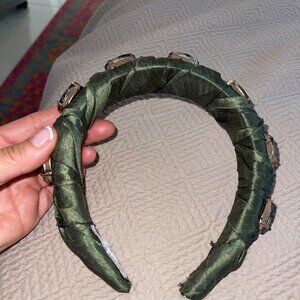 Violet and Brooks for Anthropologie Womens Headband One Size Green Satin Jewel